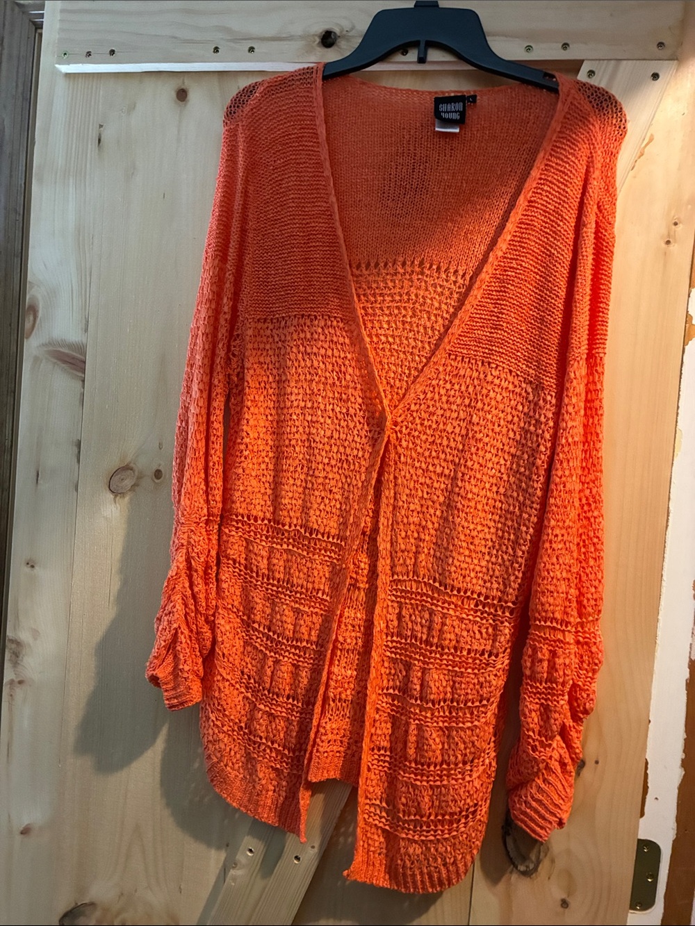 Sharon Young Orange Open-Front Knit Cardigan